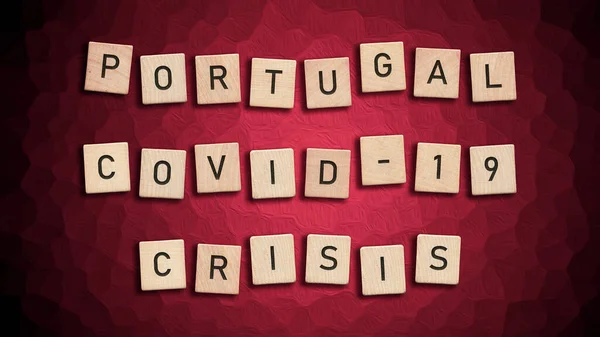 Portugal Covid Crise Escrita Com Telhas Madeira Sobre Fundo Vermelho — Fotografia de Stock