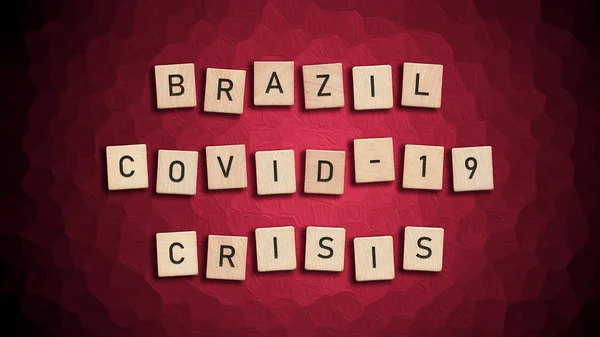 Brasil Covid Crisis Escrita Con Azulejos Madera Sobre Fondo Rojo —  Fotos de Stock