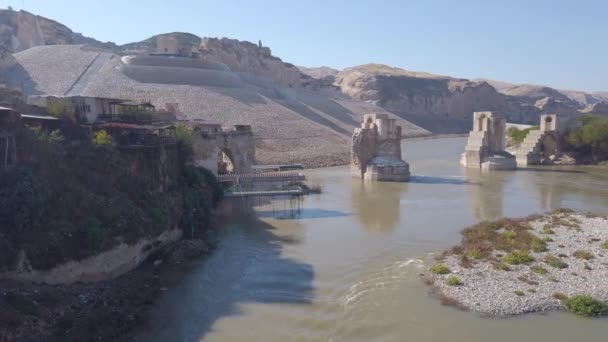 Hasankeyf Turki Oktober 2019 Sisa Sisa Kota Hasankeyf Sungai Tigris — Stok Video