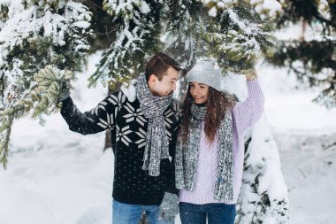 çiftler kış ormanında