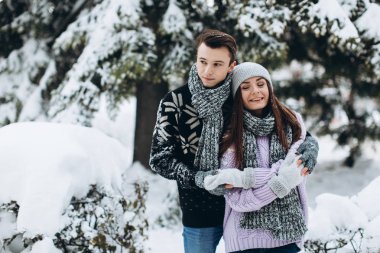 çiftler kış ormanında