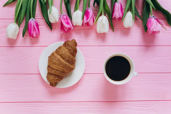 tulips with hot coffee
