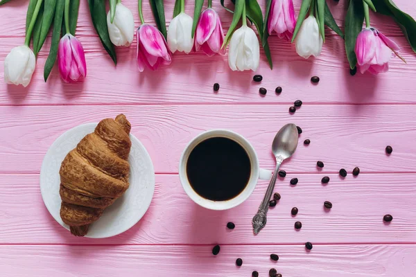 tulips with hot coffee