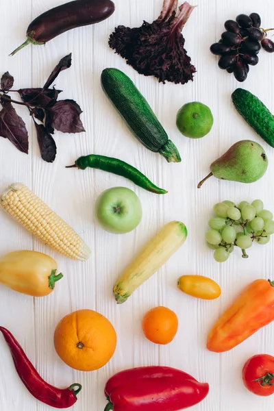 Rainbow colored fruits and vegetables