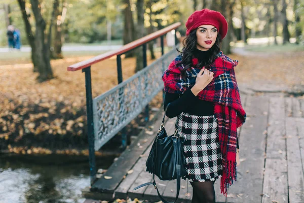 Mulher bonita no parque de outono — Fotografia de Stock