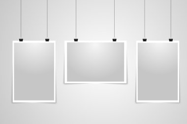 Vektör posterleri bir kağıt sayfasının şablonu. Alay ups. Şablon. Arka planda kliplerle asılı ışık çerçevelerinde boş .