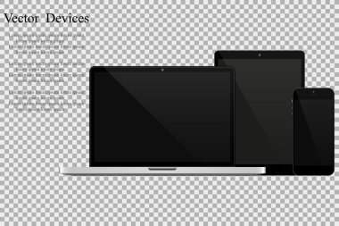 Gerçekçi dizüstü bilgisayarlar, tabletler ve cep telefonları kümesi. İzole, izole arka plan üzerinde elektronik becerikli alet