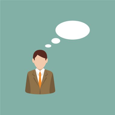 İşadamı düşünüyor. Beyaz kabarcık