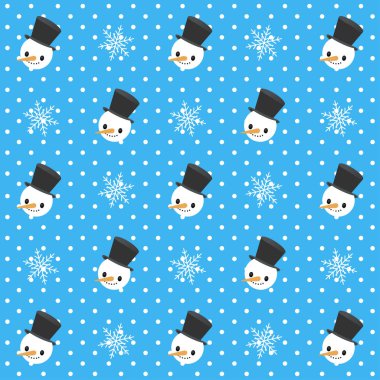 Noel vektör seamless modeli. Kardan adam ve mavi bir arka plan üzerinde kar taneleri.