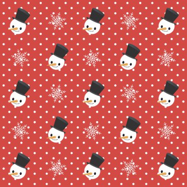 Noel vektör seamless modeli. Kardan adam ve kırmızı bir arka plan üzerinde kar taneleri.