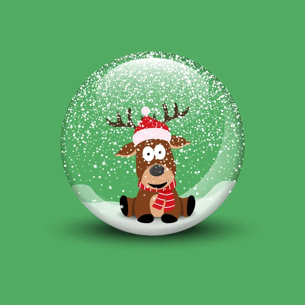 Snow globe with christmas deer — Stock Vector