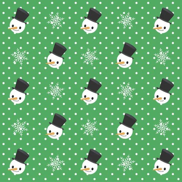 Χριστούγεννα χωρίς ραφή πρότυπο διάνυσμα. Χιονάνθρωπος και νιφάδες χιονιού σε πράσινο φόντο. — Διανυσματικό Αρχείο