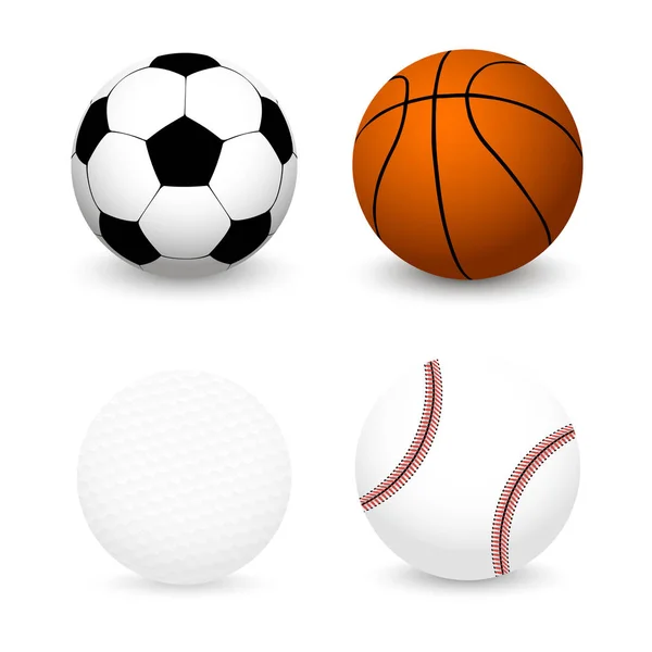 Set de pelotas deportivas. Fútbol, Baloncesto, Béisbol, Pelota de golf — Vector de stock