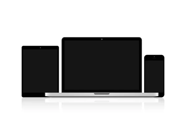 Setzen Sie realistische Laptop-Tablet und Handy auf weißem Hintergrund. Vektorillustration — Stockvektor