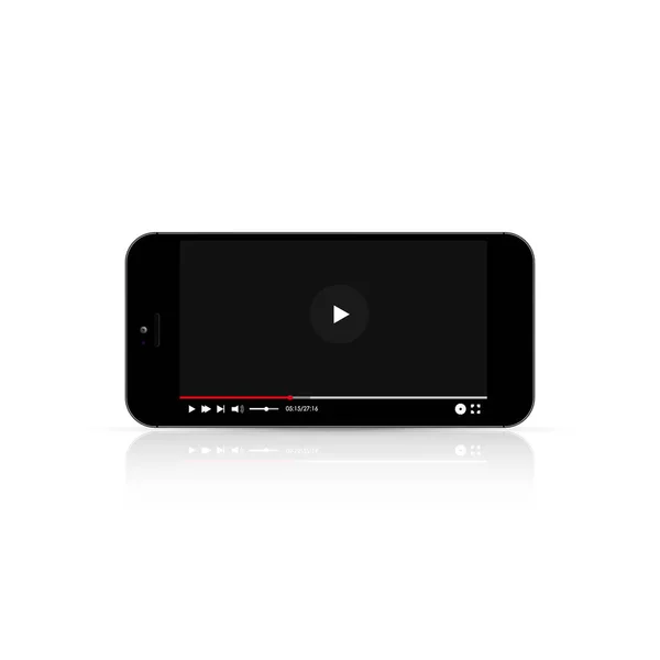 Realistic smartphone whith video player on white background — Stock Vector