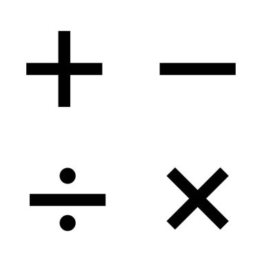 Beyaz arkaplanda temel matematiksel semboller