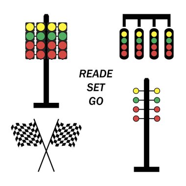 Set start line, racing starting lights system on white background clipart