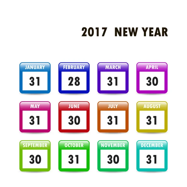 Ícones de calendário. 2017 Ano Novo — Vetor de Stock