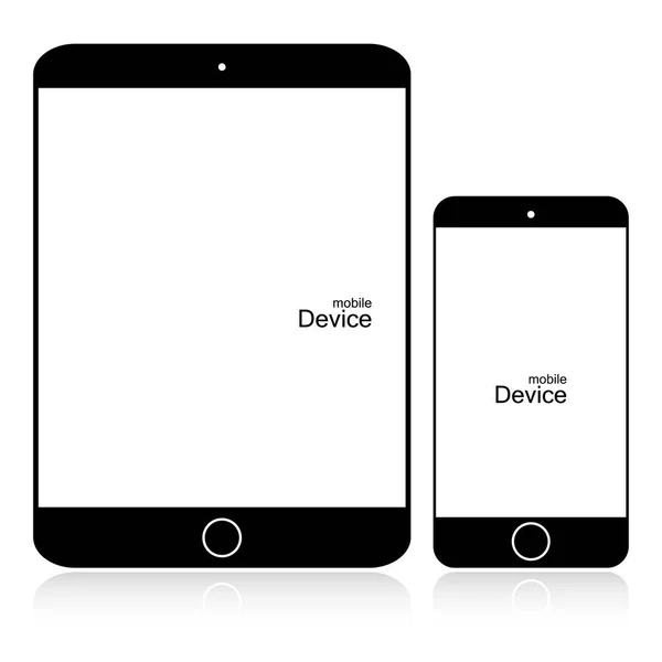 Установите черный телефон и планшет на белом фоне. Пустой экран — стоковый вектор
