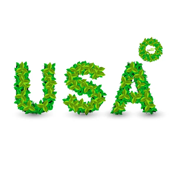 Słowo USA liści na białym tle. Eco Logo — Wektor stockowy