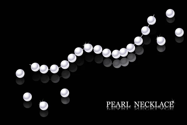 Collana realistica di perle su sfondo nero. punti 10 — Vettoriale Stock
