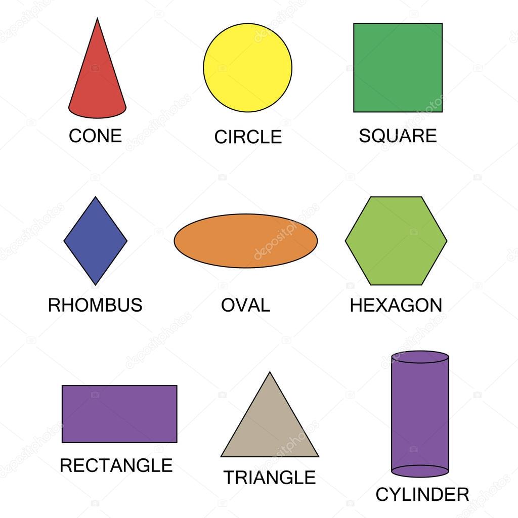 Set Geometric shapes. Suitable for educational posters for schools, books, home, educational centers or other.