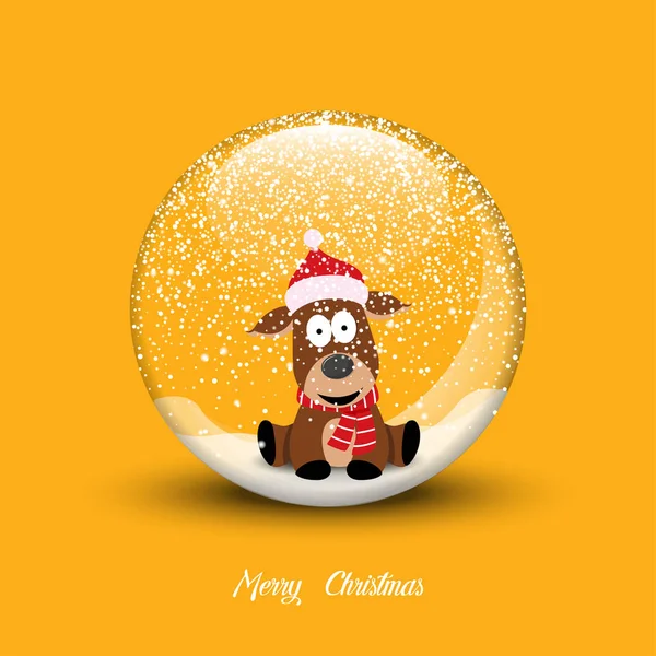 Globo de neve com cão de Natal. Feliz Natal ilustração vetorial — Vetor de Stock