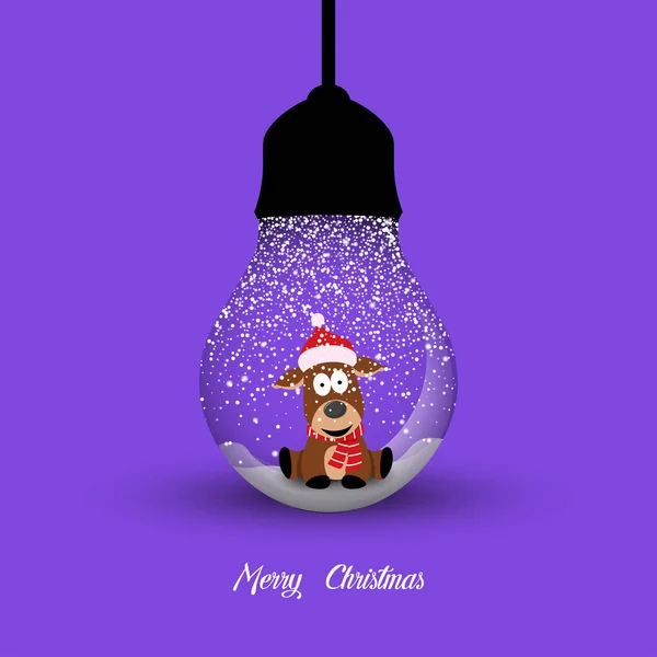 Joyeux Noël. Design créatif avec ampoule suspendue et chien — Image vectorielle