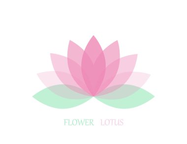 Lotus çiçeği düz stilde, pembe ve yeşil renk. Vektör simgesi. EPS 10