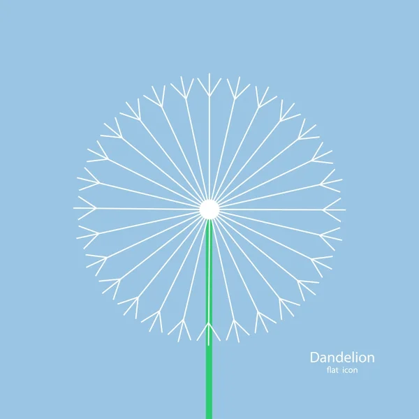 Dandelion - Vector icon. Summer flower. White dandelion with a green stalk on a blue background in a flat style. Vector illustration — Stock Vector