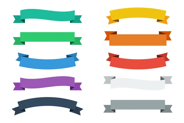 Vector ribbons in flat colors. Vector banners ribbons. Set of 10 ribbons — Stock Vector