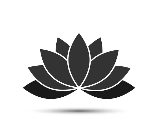 Lotus - Vector icon. Lotos czarny kolor z cieniem — Wektor stockowy