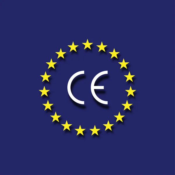 Vector CE mark, Vector CE symbol on flag Europe — Stock Vector