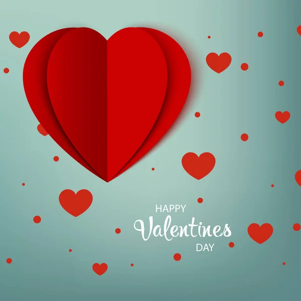 Feliz día de San Valentín. Tarjeta de felicitación. Papel rojo Corazón con sombra sobre fondo con corazones — Vector de stock