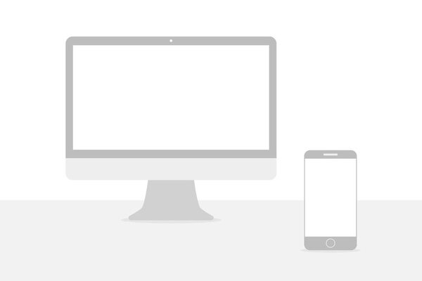 Значок вектора ПК. Компьютер и смартфон в плоском стиле
