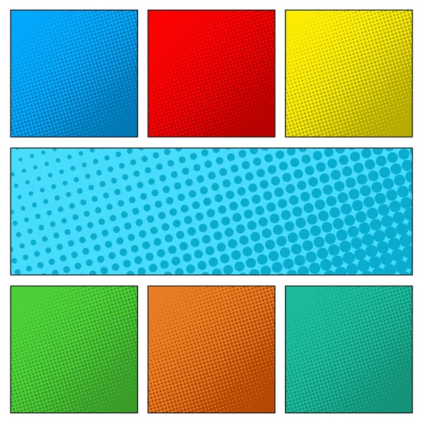 Set of colorful retro comic book page background. Halftone effect — Stock Vector