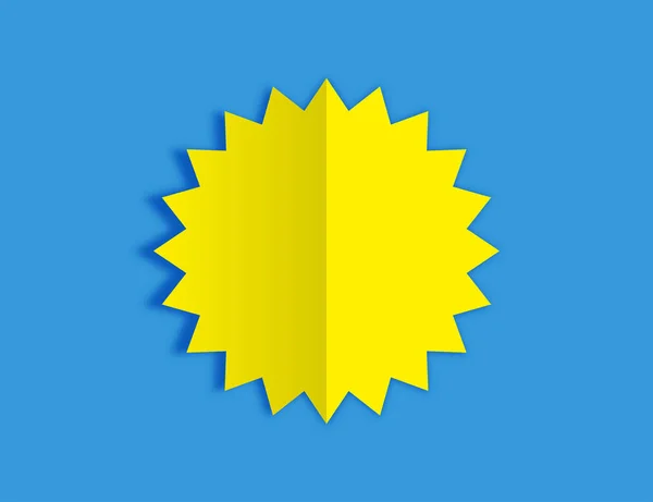 Soleil jaune sur fond bleu avec ombre en papier style art — Image vectorielle