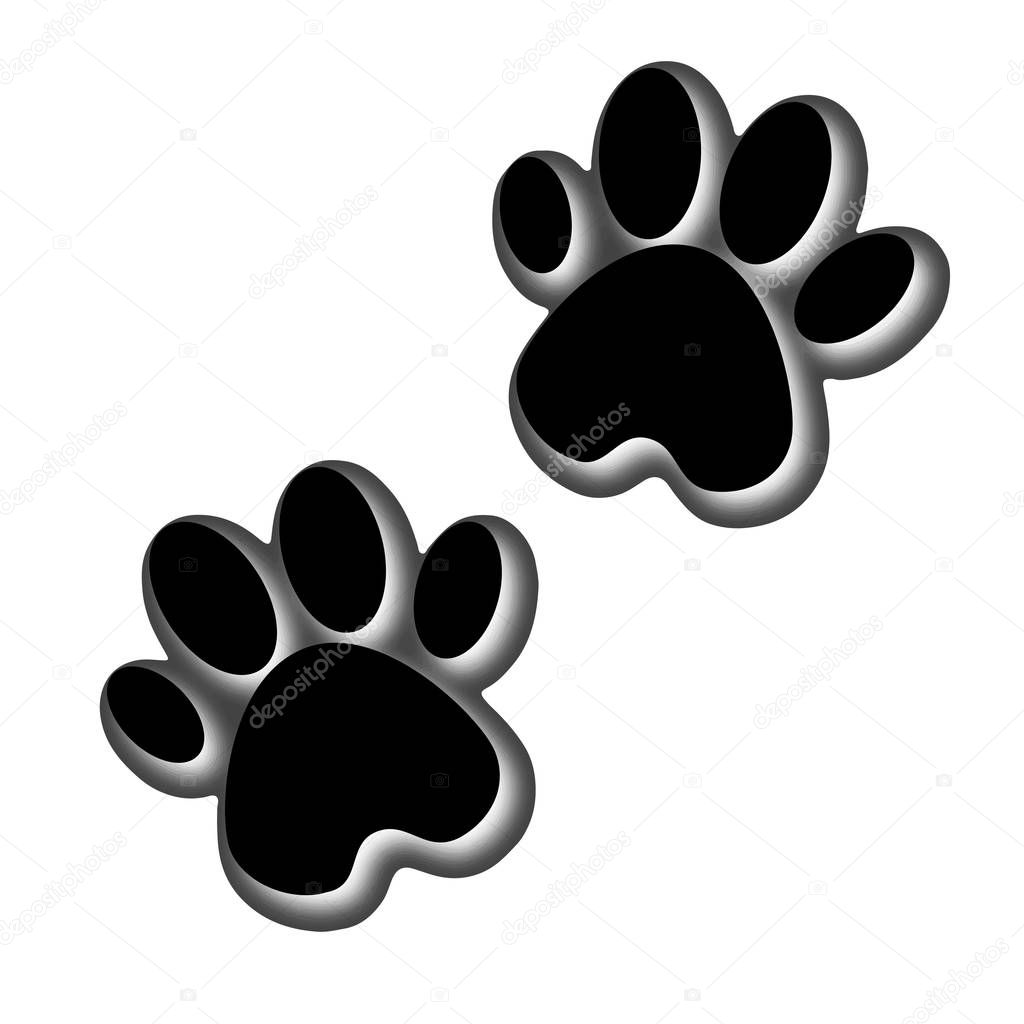 3D illustration. Animals footprint. Footprint dog or cat in flat design. Pow print animals