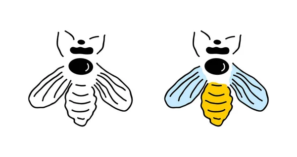 Twee Bijen Geïsoleerd Witte Achtergrond Bijen Vector Icoon Modern Eenvoudig — Stockvector