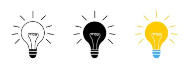 Ampul koleksiyonu. Fikir sembolü. Lamba konsepti. Ampuller 