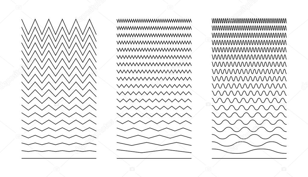 Wavy Curved and Zigzag collection. Set of Horizontal Lines. Wave