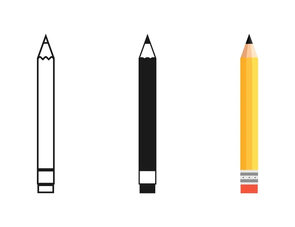 Crayon dans différents modèles. Crayon avec gomme caoutchouc, isolé — Image vectorielle