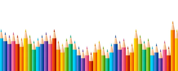 Kalemler arka arkaya renkli ve alt tarafı dalgalı. Panorama görünümü. — Stok Vektör