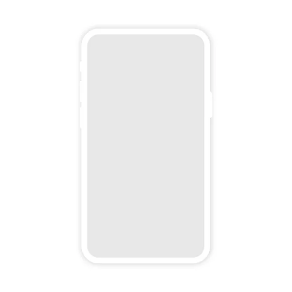 White Phone Mockup Blank Screen Isolated White Background Smartphone Shadow — Stock Vector