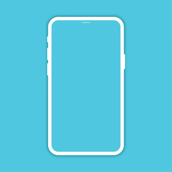 White Phone Mockup Blank Screen Isolated Blue Background Smartphone Shadow — Stock Vector