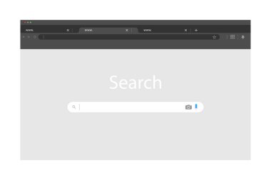 Modern basit düz dizaynlı tarayıcı penceresi. Boş bir internet sayfası. Tarayıcı Penceresi, beyaz arkaplanda izole. Web tarayıcısı için ekran modeli. Vektör illüstrasyonu