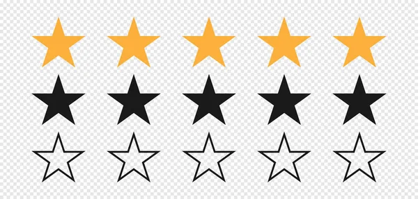 Estrella Clasificación Estrellas Set Cinco Estrellas Color Amarillo Negro Símbolo — Archivo Imágenes Vectoriales