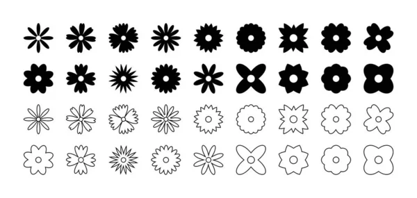 Flowers Collection Isolated White Background Flowers Vector Icons Flat Linear — Stock Vector