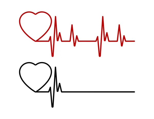 Hjärtslag linje röd och svart. Röd hjärtrytm och svart hjärtrytm. Rött och svart hjärta med hjärtklappning. Vektorillustration — Stock vektor