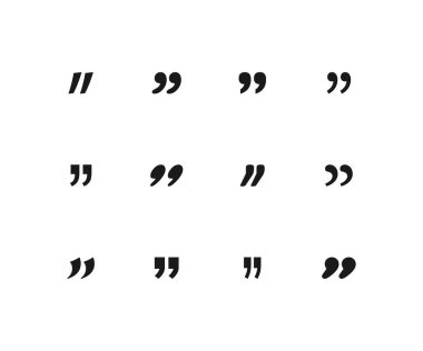 Simge koleksiyonundan alıntılar yapıyor. Alıntı, beyaz arkaplanda izole edilmiş vektör simgelerini gösterir. Tırnak işaretleri ayarlandı. Vektör illüstrasyonu